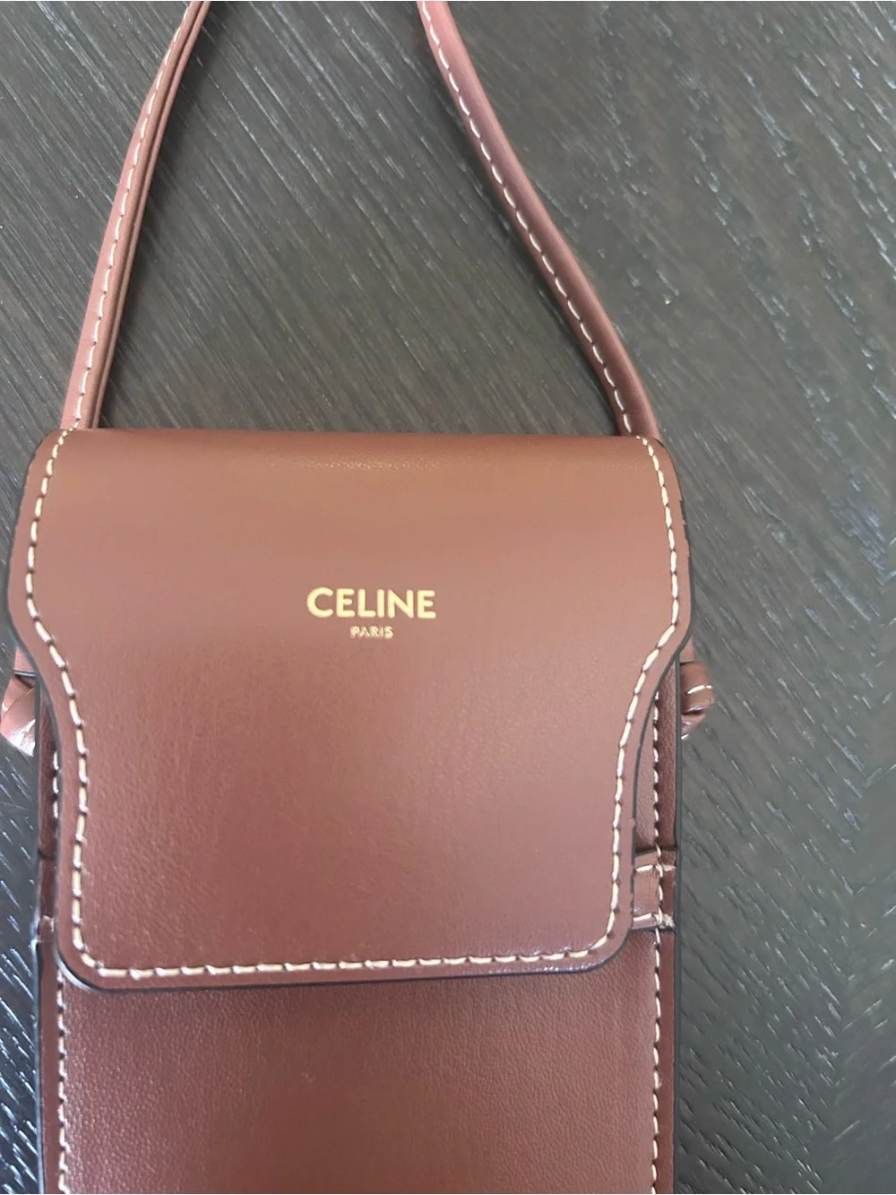 Celine Brown Leather Mini Crossbody Phone Pouch